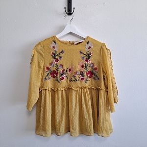 Zara Trafaluc Collection Yellow Swiss Dot Embroidered Blouse